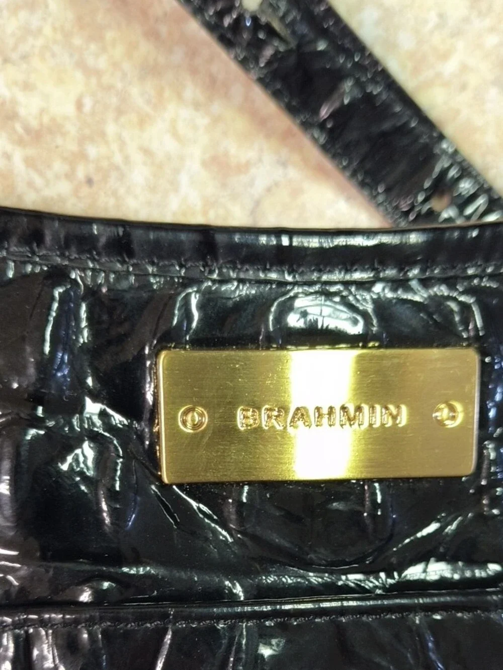 Brahmin Black Croc-Embossed Crossbody with Gold Hardware GUC.